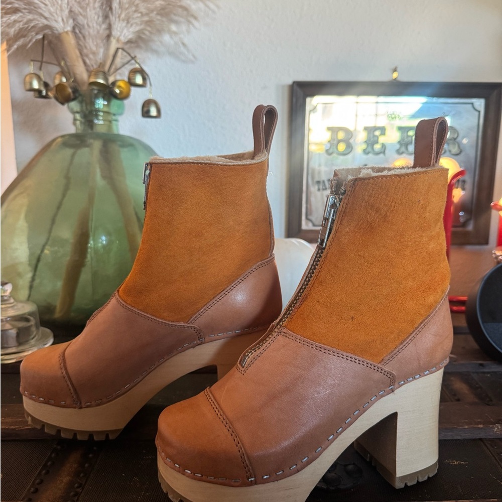 Swedish Hasbeens - Shearling Leather and Suede Platform Boots